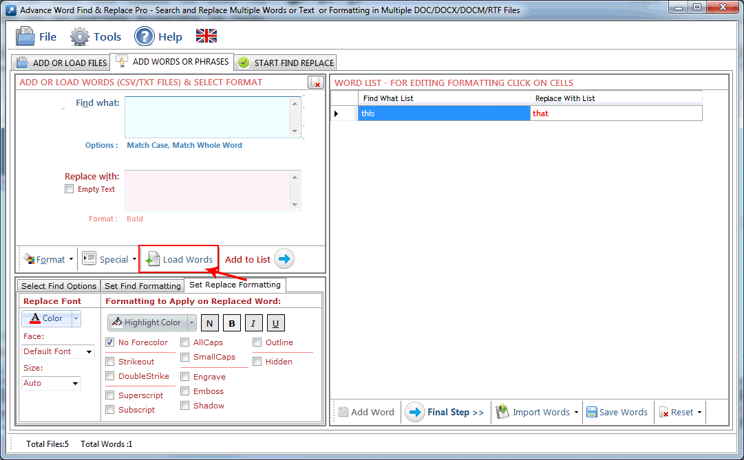 Word find and replace