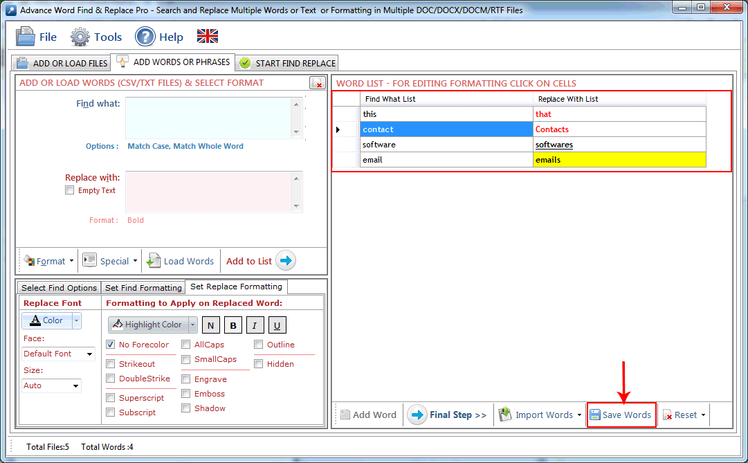 Word find and replace